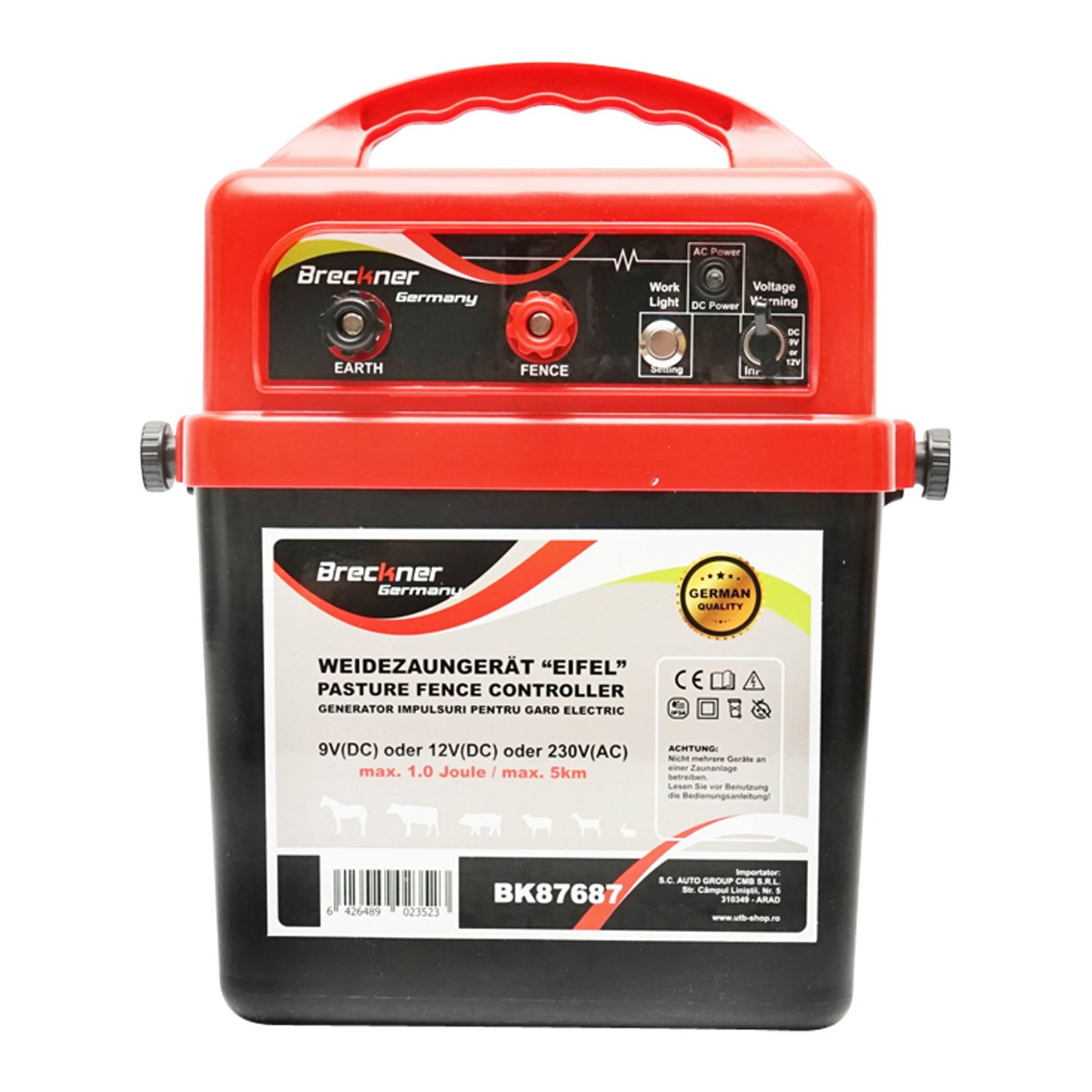 Aparat generator de impulsuri 9-12V sau 220V, 1 Joule, 5km pentru gard electric Breckner Germany